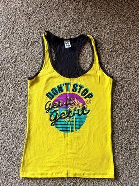 Zumba Fitness Yellow and Black Racerback Tank with Sunset Graphic